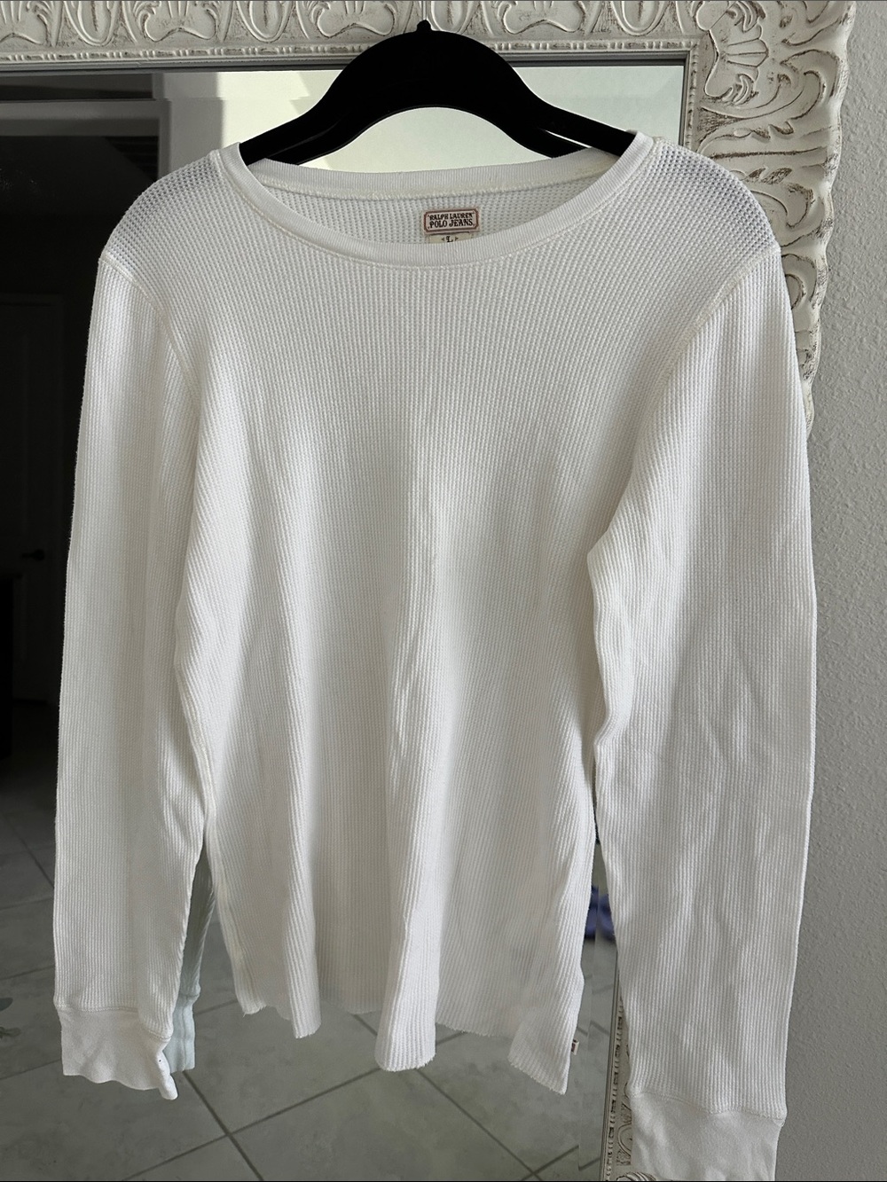 Ralph Lauren Polo Jeans White Waffle Knit Crewneck Top